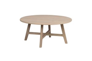Rowico Dumbarton sohvapöytä 90cm halkaisijalla, pyöreä, valkotammi, kuvattu etuviistosta